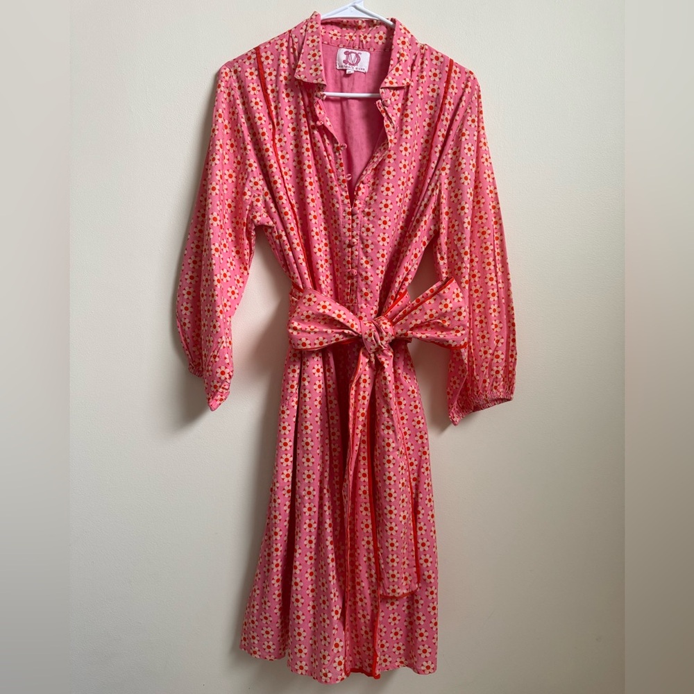 Victoria Dunn Pink, Yellow, and Red Long Sleeve Floral Dress